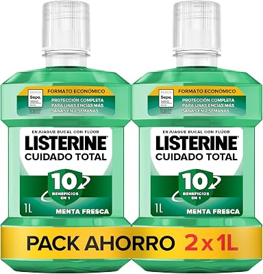 Listerine colutório, proteção de dentes e gengivas, sabor de menta fresca, hálito fresco, previne gengivite, fortalece os dentes, embalagem de 2 x 1000ml