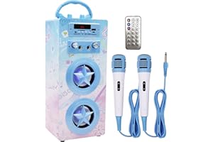 Kidsonor Kids Bluetooth Karaoke Machine with 2 Microphones, Wireless Remote Control Portable Karaoke Music MP3 Player Loudspeaker with Microphones for Kids Adults Home Party (Blue)