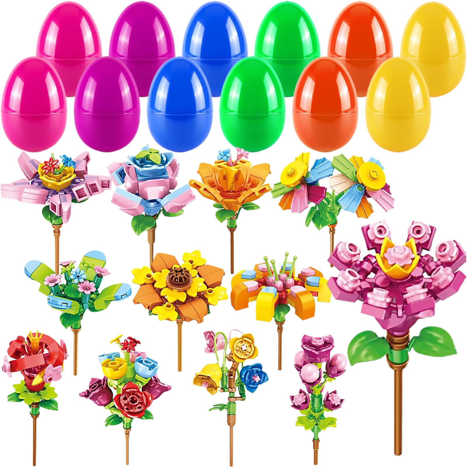 corgi butt 12PCS Prefilled Easter Eggs - Flower Building Blocks Filled Easter Eggs - Easter Basket Stuffers Fillers Classroom Prizes Party Favors for Kids Boys Girls