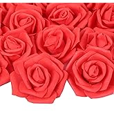 Artificial Rose Flowers,100 pcs Red Foam Rose Bulk Fake Flower Heads for DIY Wedding Bouquets Rose Wall Kissing Balls Bridal Shower Centerpieces Arrangements Party Tables Decorations(Coral Red)