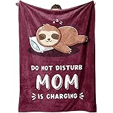 Funny Gifts for Mom, Mom is Charging Sloth Blanket, Birthday Gifts for Moms from Daguther Son, Moms Gift for Mothers Day Christmas, Soft Sloth Throws Blanket for Mother 60" x 50"