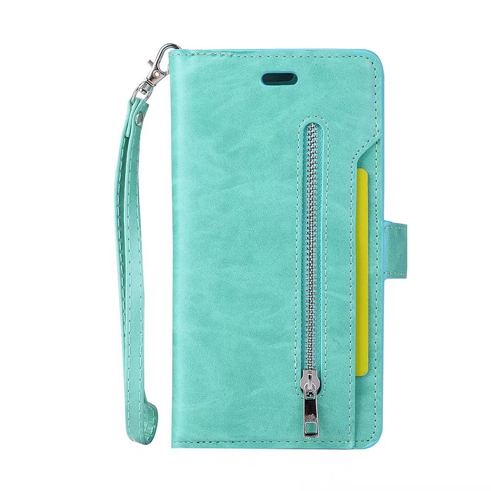 For iPhone 6S Plus Case, iPhone 6 Plus Magnetic Zipper Premium PU Leather Multifunctional Case with Purse Wallet Cover Stand Cash Card Holder Slot Hand Wrist Strap Design Folio Flip Case (Green)
