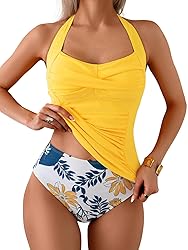 Eomenie Womens Halter Tankini Bathing Suit Ruched