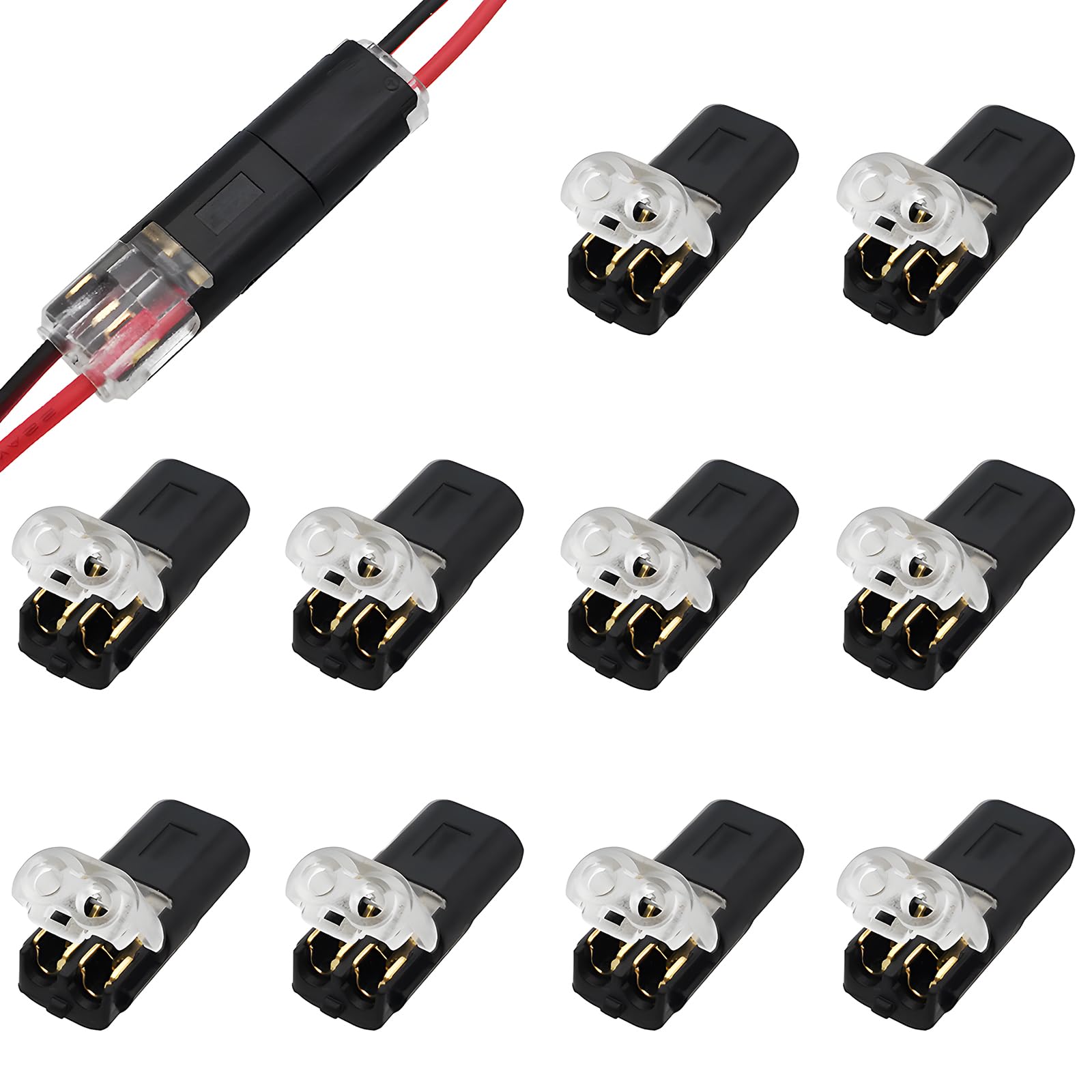 Wire Connectors, CTRICALVER 10 Pcs 2 Pin Low Voltage Universal Compact Wire Connectors, Peel-Free Push-Type Design I Type Connectors for 18-22 AWG Cable