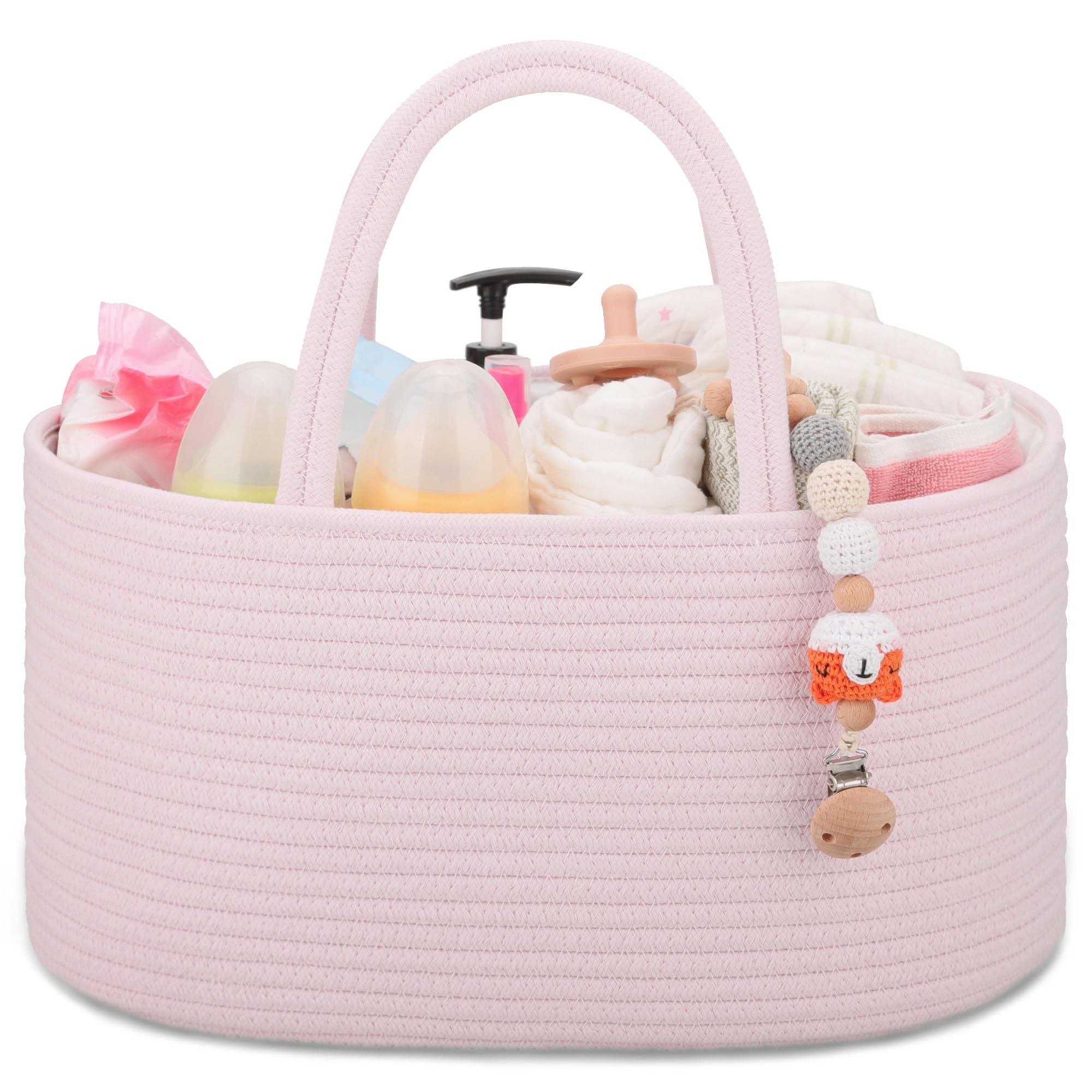 COMSE Baby Nappy Caddy Organizer, Nappy Basket, Car Diaper Change Organizer, Portable Tote Bag with Divider, Baby Shower Gifts Newborn Essentials Registry Must Have, Light pink