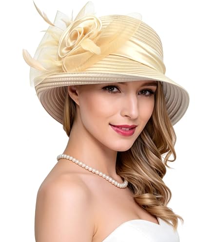 FORBUSITE Women Church Hat Derby Hats w/Stone Bucket Cloche  display picture 3