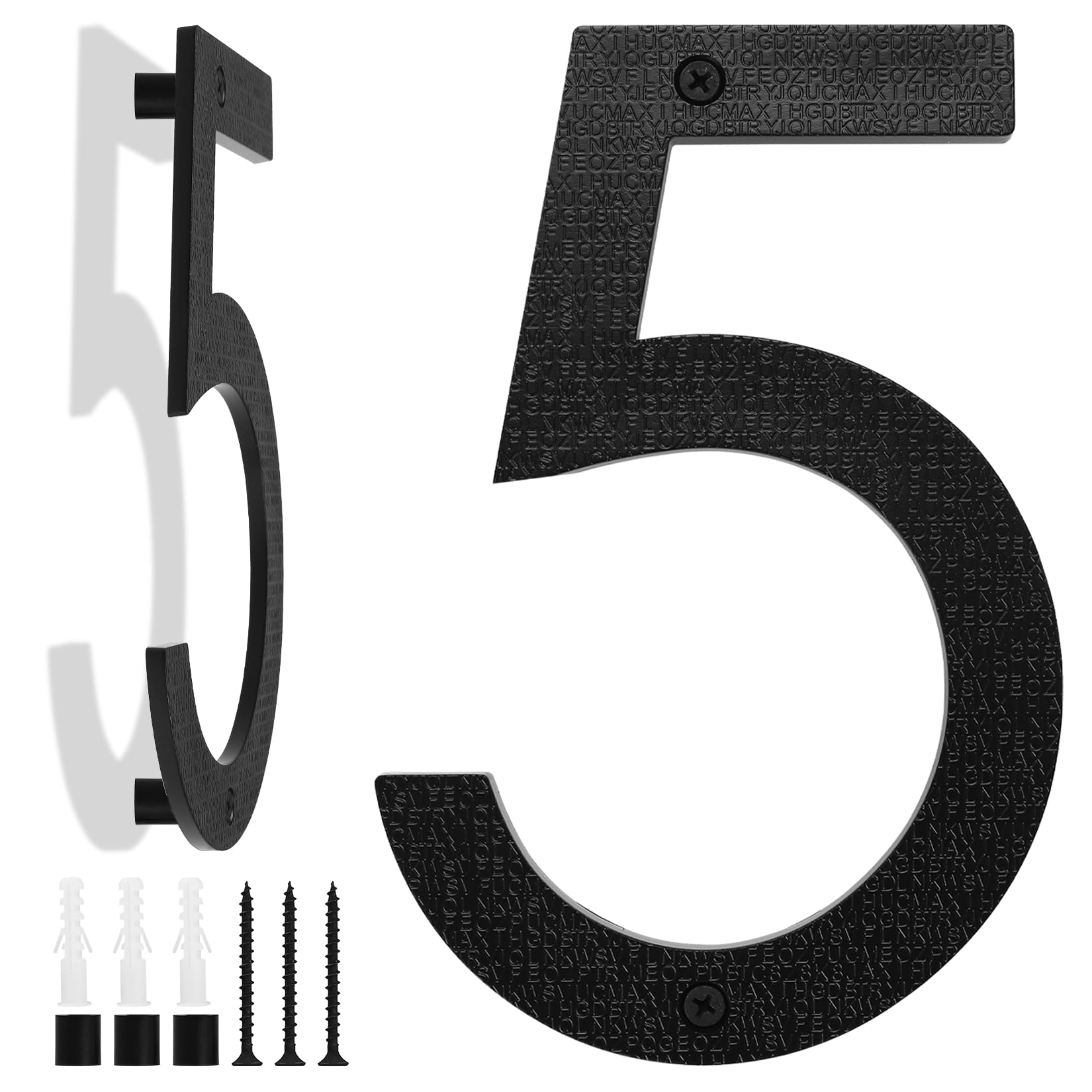Black House Number, 20cm Large, Floating House Number Plaque, Street Door Number made from ABS Plastic with 3D Effect for Office Doors, Mailboxes, Garages - Digit(5)