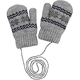 Mealah Winter Knit-Mittens Gloves for Kids - Winter Warm Fleece Lining with Anti-Loss String Gloves 0-2Years