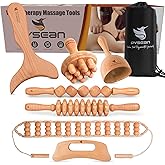 PYSEAN Wooden Massage Tool Set, 7-Piece Body Massage Kit for Home Use, Manual Included