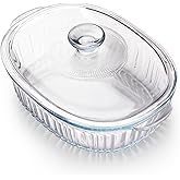 NUTRIUPS 1.9QT Oval Glass Casserole Dish with Lid, Borosilicate Oven Safe | Glass Casserole Cookware with Lid, Ideal for Roasting Chicken, Casseroles, Baked Pasta, Oven to Table Serving