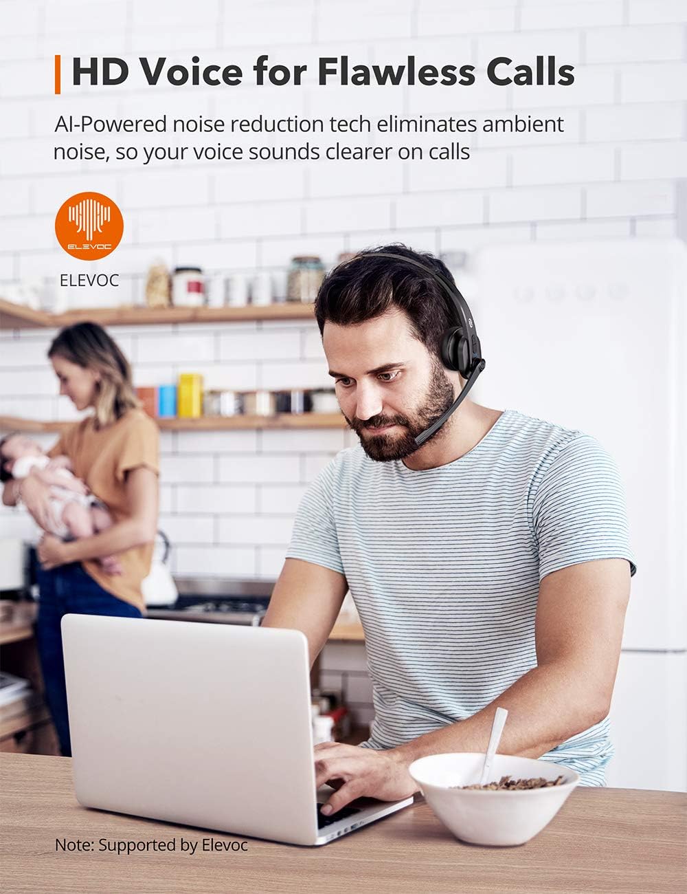 TaoTronics Trucker Bluetooth Headset with Microphone, Wireless Cell Phone Headset Noise Cancelling Mic, On Ear Bluetooth Headphones Bluetooth 5.0 34H for Home Office Online Class PC Call Center Skype