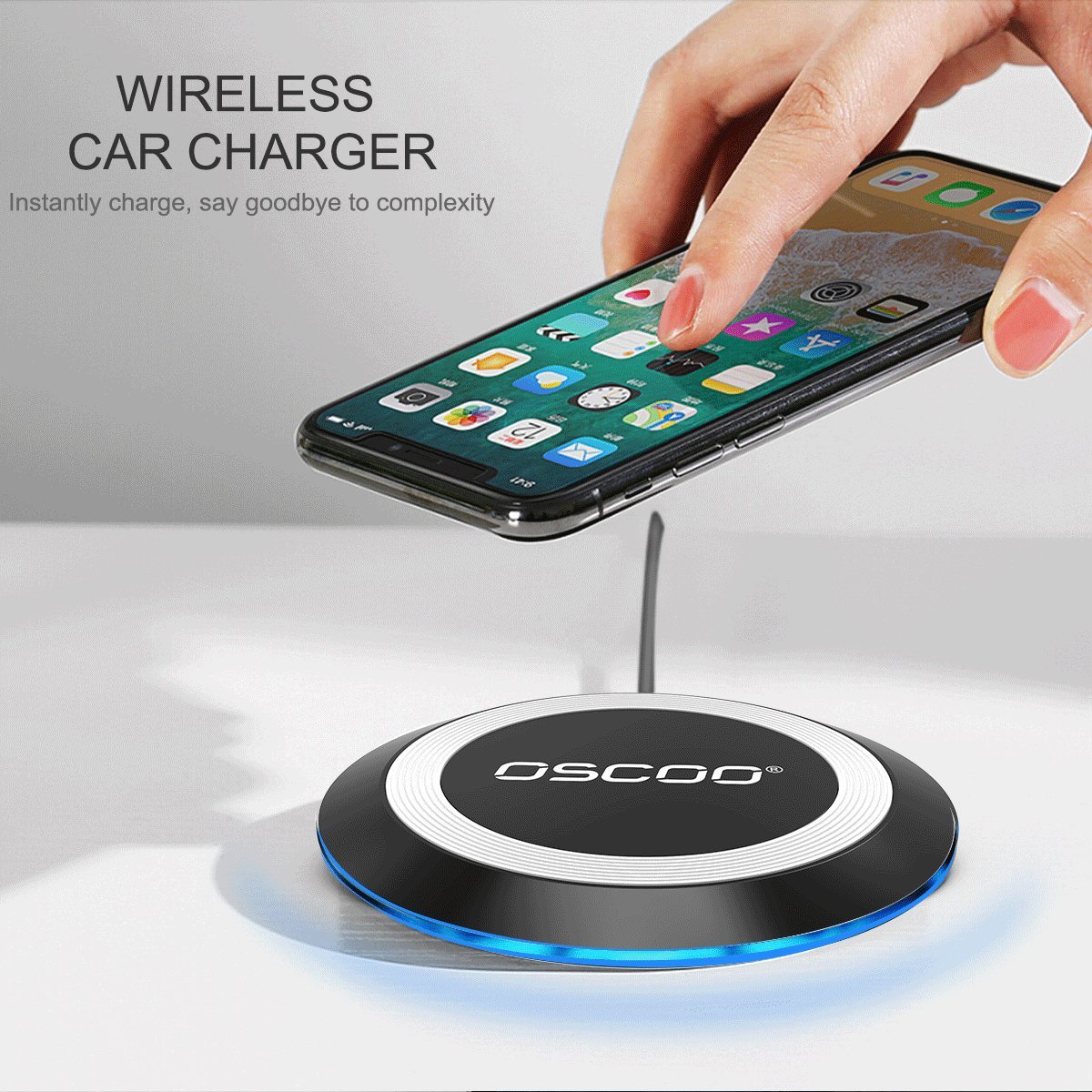 Samsung Fast wireless charger, OSCOO Qi wireless charger for iPhone X, iPhone 8/8 Plus, Samsung Note 8/S8/S8 Plus, Nokia 8, Note 5, S6 Edge+/S6/S6 Edge/S7 Edge,and All Qi-Enabled Devices.(fast black)