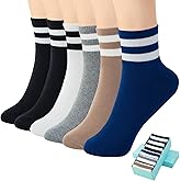 SISOSOCK Quarter Crew Cotton Socks for Women or Men Striped Athletic Socks Casual Socks 6-10 pairs with Gifts Box