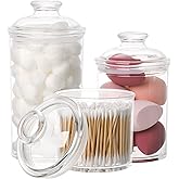 Lyellfe Set of 3 Acrylic Apothecary Jars, Vanity Organizer Canister with Airtight Lids, Bathroom Cotton Swab Holder, Clear Storage Jar for Candy, Bath Salt, Cotton Ball, 34 oz, 25 oz, 17 oz