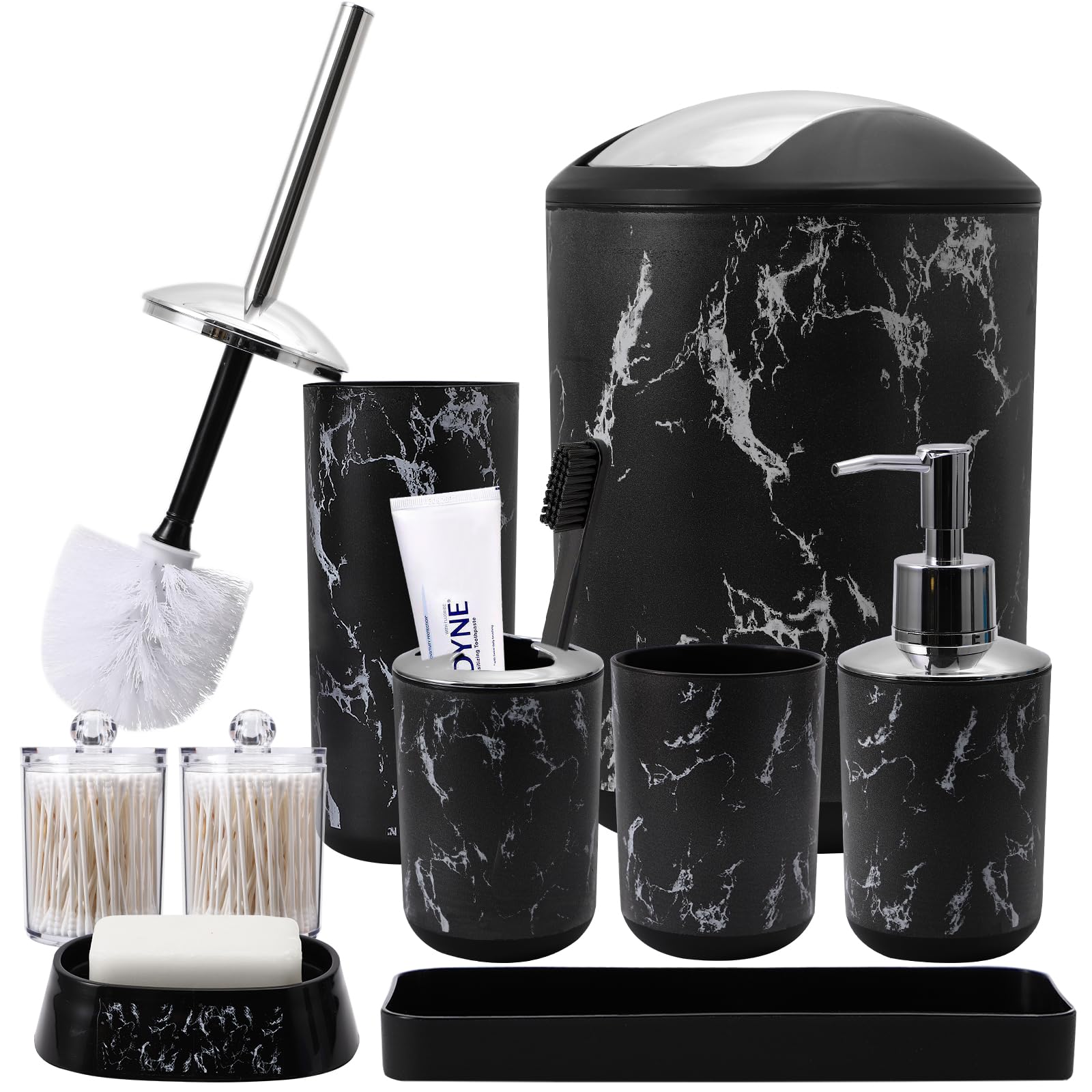 XLHOMO Black Marble Bathroom Accessories Set, Black Bathroom Set with ...