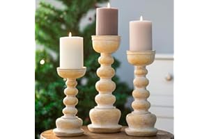 QUALDOUT Tall Pillar Candle Holders Set of 3-12", 10", 8”H Candlestick Candle Holder Stand, Traditional Fall Thanksgiving Halloween Xmas Decor for Fireplace/Table Centerpiece/Rustic/Farmhouse-Best Gift