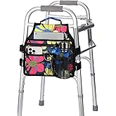 supregear Walker Side Bag, Storage Pouch w/Cup Holder for Folding Walker, Waterproof Caddy Basket for Side Bar Accessory Attachment for Seniors Elderly, Double Sided Organizer