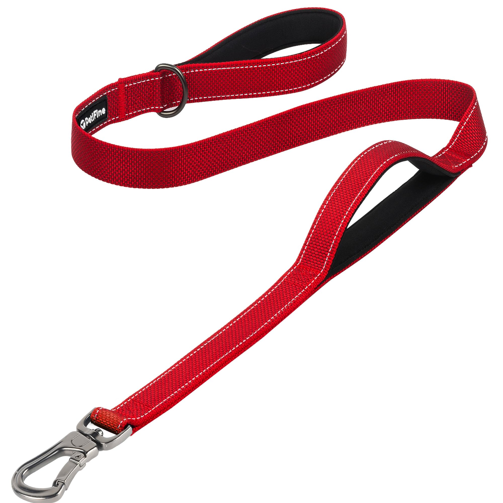 PetiFine 4FT Heavy Duty Dog Leash with Soft Padded Double Handle, Durable Strong Clasp Dog Leashes, Reflective Nylon Walking Lead for Large,Medium,Small Breed Dogs, Red