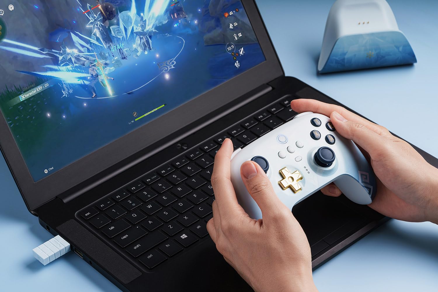 8Bitdo Ultimate 2.4G Wireless Controller for PC, Android, Steam Deck, and Apple - Chongyun Edition (Officially Licensed by Genshin Impact)