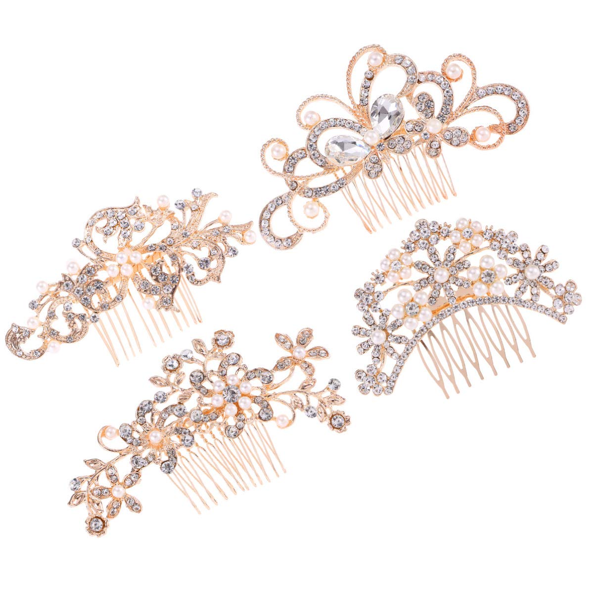 Frcolor Pearl Bridal Hair Comb Bridesmaid Hair Pieces Metal Hair Comb Slides Gold Hair Pins for Wedding,4pcs