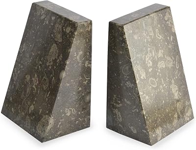 British Fossils Himalayan Marble Dark Fossilstone Wedge Bookends 6"