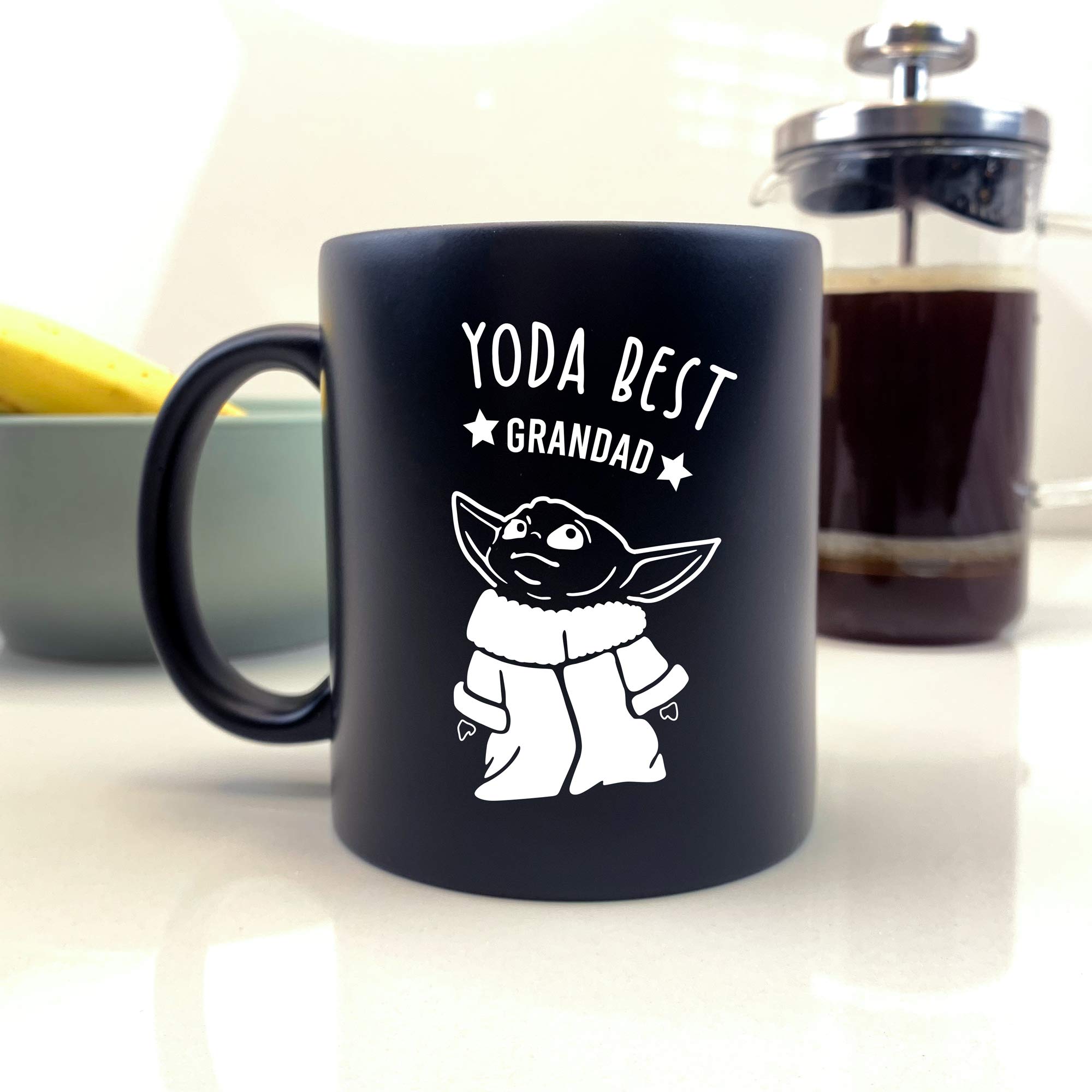 eBuyGB Personalised Coffee Mug, Matt Black Mug Baby Yoda Mug, 350ml Star Wars Themed Tea Cup, Funny Gifts for Grandad from Grandchildren (Yoda Best Grandad)