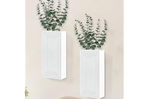 Uipame 2 Pack Wall Decor Wood Wall Planters for Indoor Plants, Modern Wall Planter for Bathroom, Living Room, Kitchen Wall Decor, Farmhouse Wall Vase for Decor Dried Flowers and Faux Greenery(White)