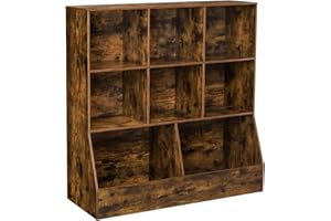 DINZI LVJ Toy Storage Organizer, Kids Bookshelf, Wood Toy Storage Cabinet, 3-Tier 8 Cubby Children Bookcase, 39.4" L Toddler Book Shelf for Playroom, Living Room, Nursery, School, Rustic Brown