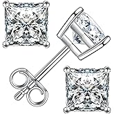 Princess Cut Moissanite Stud Earrings for Women Men, 18K White Gold Plated S925 Sterling Silver D Color VVS1 Clarity 0.3ct-3ct Lab Created Moissanite Earrings Promise Birthday Christmas Gift