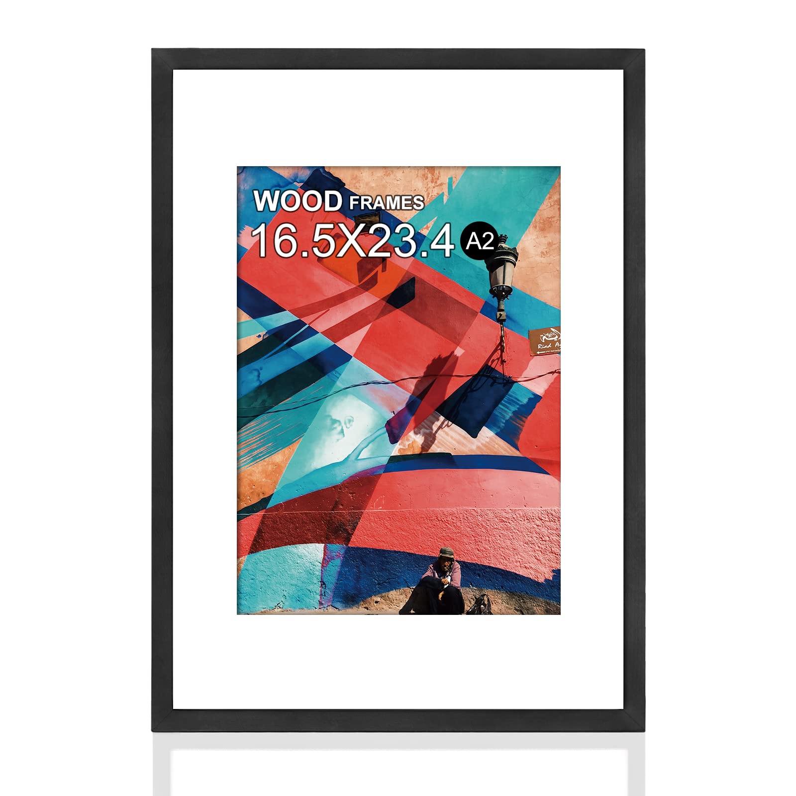 A2 Poster Frame,16.5x23.4 Natural Soild Wood Black Picture Frames with Polished Acrylic Glass,Easy to Hang,Display Picture A2 without Mat or A3 with Mat for Wall Mounting Horizontally and Vertically — image 1