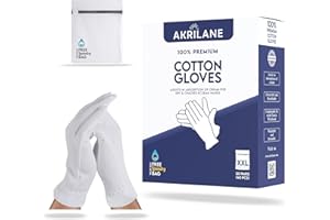 AKRILANE XXL Extra Extra Large 20 Pairs 100% Premium Cotton Gloves for Dry Hands | Moisturizing Overnight Gloves for Eczema, Psoriasis & Skin Spa Treatment for Women & Men | Free Laundry Bag