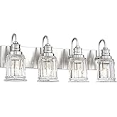 Brushed Nickel Bathroom Light, HWH 4-Light Vanity Lights for Bathroom Vanity Sconce Over Mirror, Wall Mounted Light Fixtures