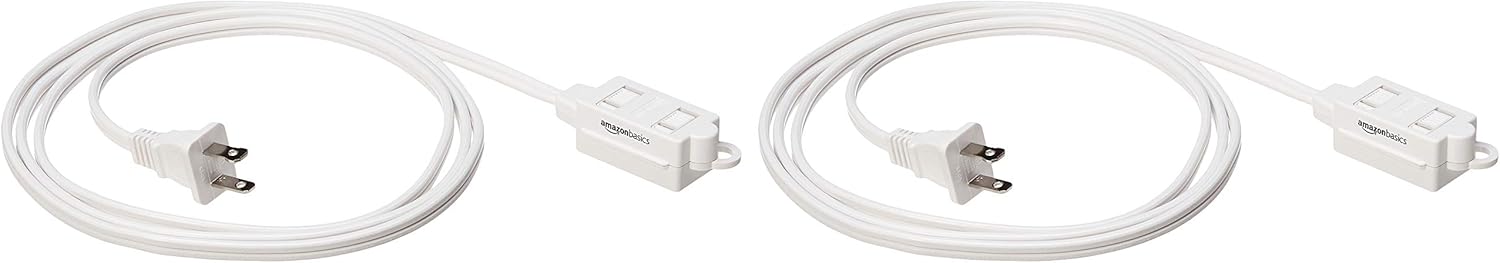 Basics Indoor 2 Prong Extension Power Cord Strip - Standard Plug, 6 Foot, Pack of 2, White - - 