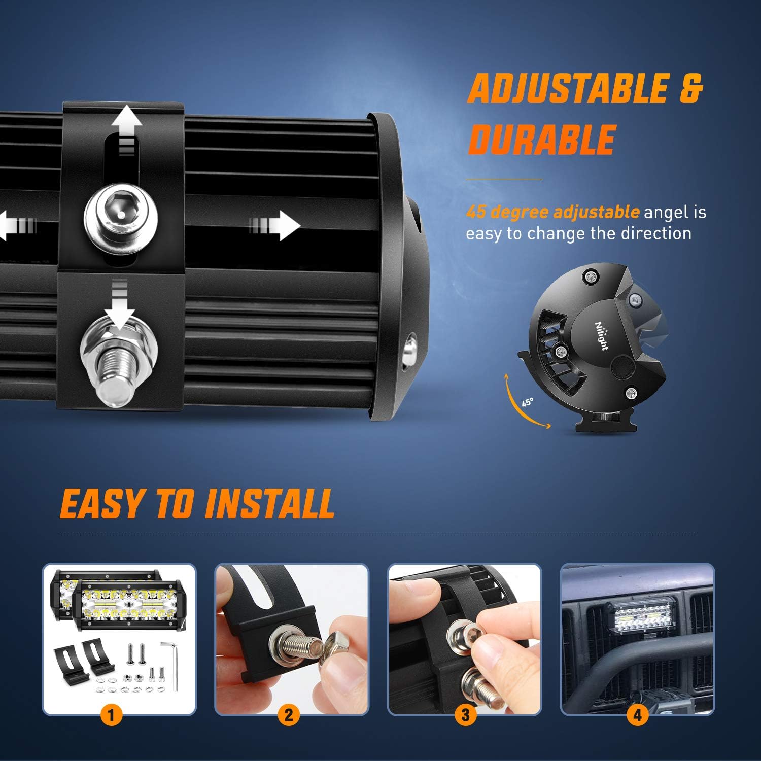 Nilight 18022C-B 6.5Inch 2PCS 6.5 Inch 120W Spot & Flood Combo Bar Driving Waterproof Led Work Light Triple Rows Off-Road Truck Car ATV SUV Jeep Cabin Boat, 2 Years Warranty: Automotive