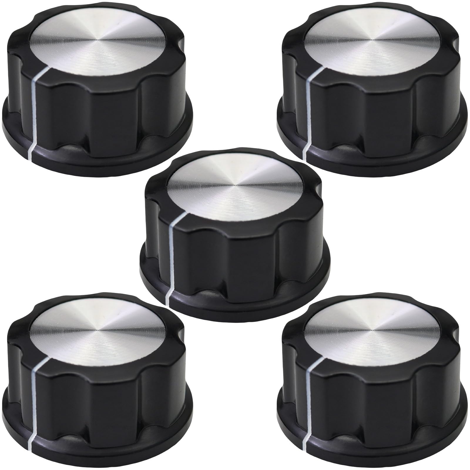 6mm Round Hole Silver Cap Large Black Retro Fluted Control Knob Pack of 5 (MF-A04)