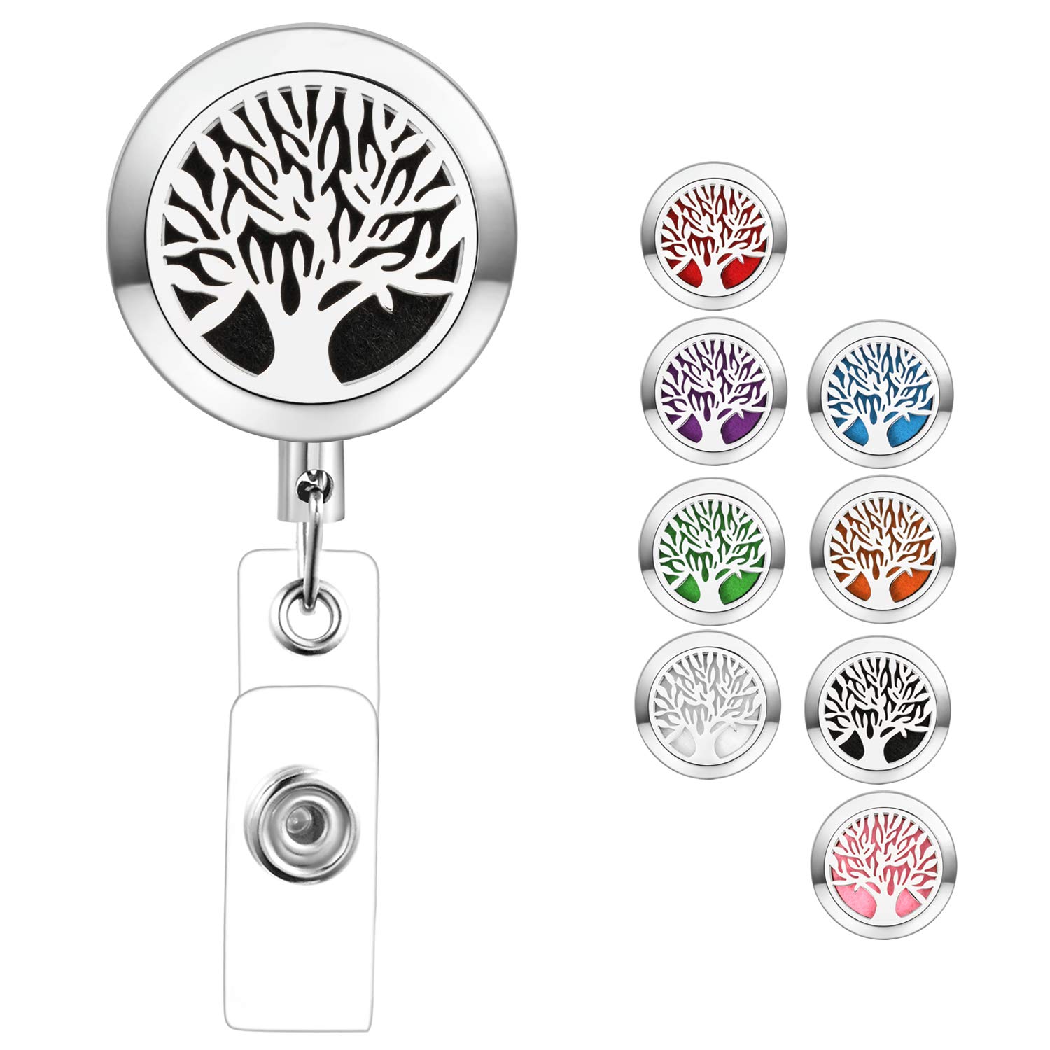 Retractable Badge Holder with Essential Oil Diffuser Aromatherapy Heavy Duty Badge Reels Cute ID Card Holder Clip for Nurse Teacher Tree of Life by SAM & LORI