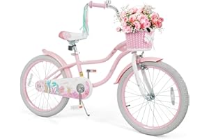 Olakids Kids Bike, 12 14 16 18 20 Inch Mermaid Theme Girls Bicycle with Training Wheels Basket Adjustable Seat and Handlebar 