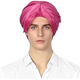 Tzncos Short Pink Straight Wig Halloween Costume Party Cosplay Anime Wig for Men