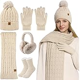 Winter Hat Scarf Gloves Set for Women, Beanie and Scarf Gloves Set Winter Gifts for Unisex Adult