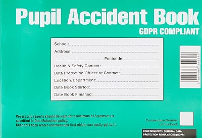 VSafety GDPR Compliant Pupil Accident Report Book A5 - Updated 2018