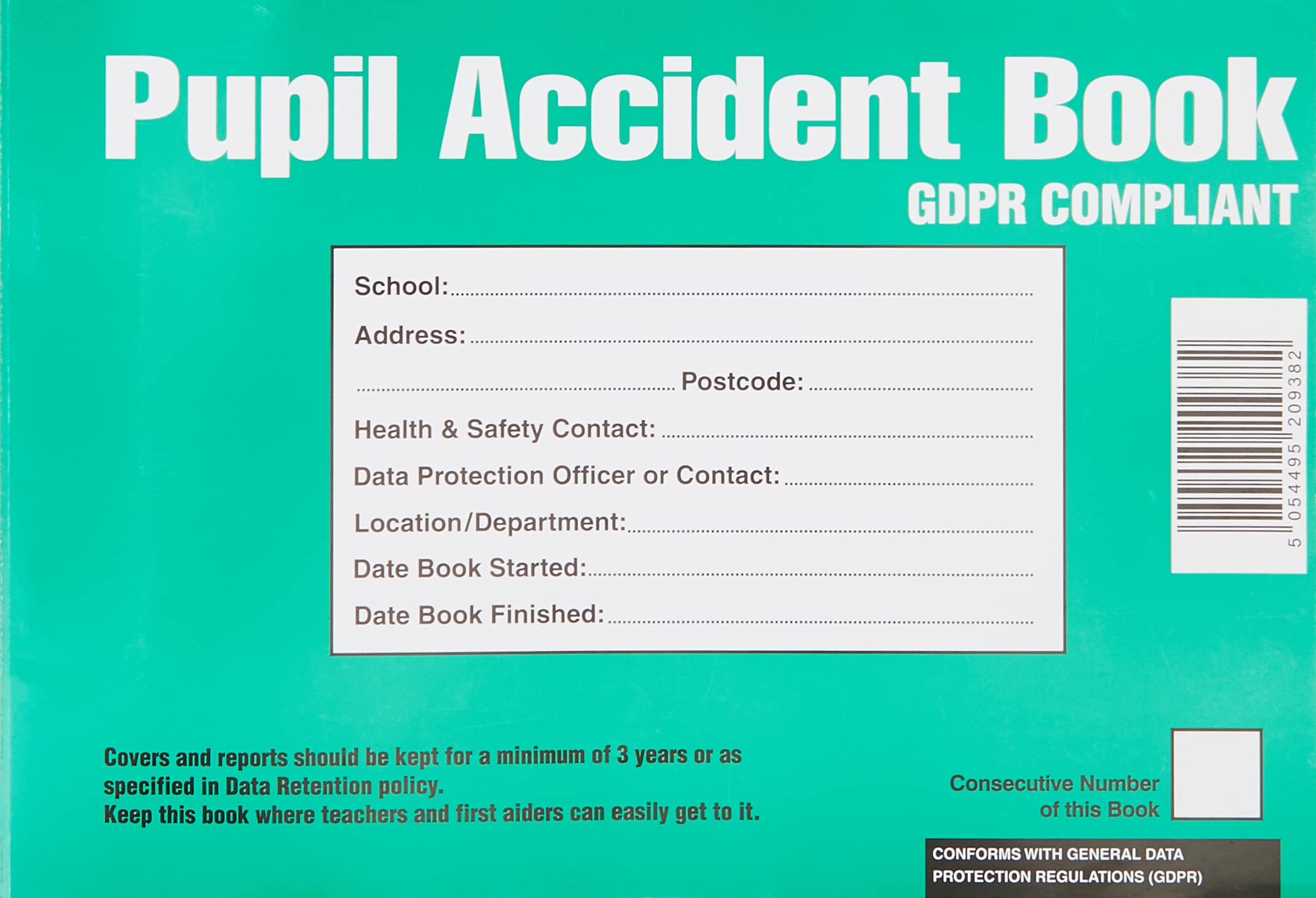 GDPR Compliant Pupil Accident Report Book - A5