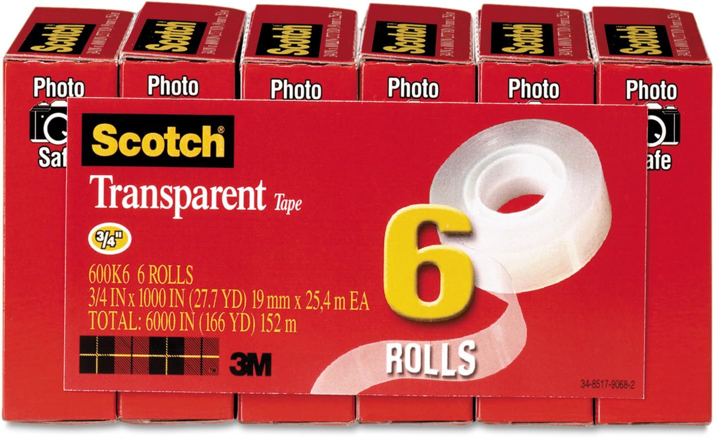 Scotch Transparent Tape, 3/4 in x 1000 in, 6 Boxes/Pack (600): Industrial & Scientific