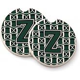 Caroline's Treasures CJ1071-ZCARC Letter Z Football Green and White Set of 2 Cup Holder Car Coasters Absorbent Sandstone Coasters for Car Cup Holders Gifts for Men or Women, Large, Multicolor