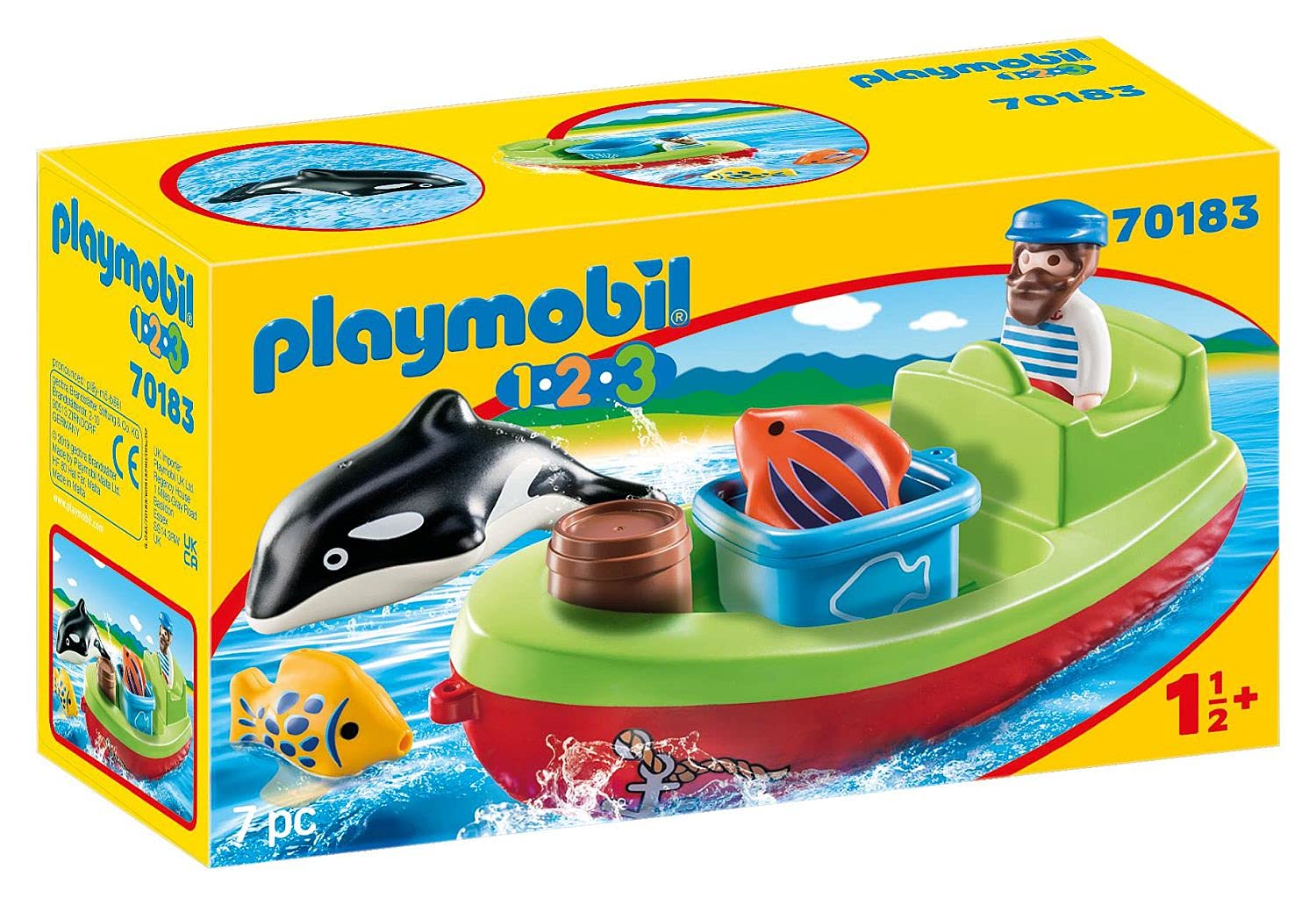 Playmobil 70183 1.2.3 Fisherman with Boat, Fun Imaginative Role-Play, PlaySets Suitable for Children Ages 1.5+