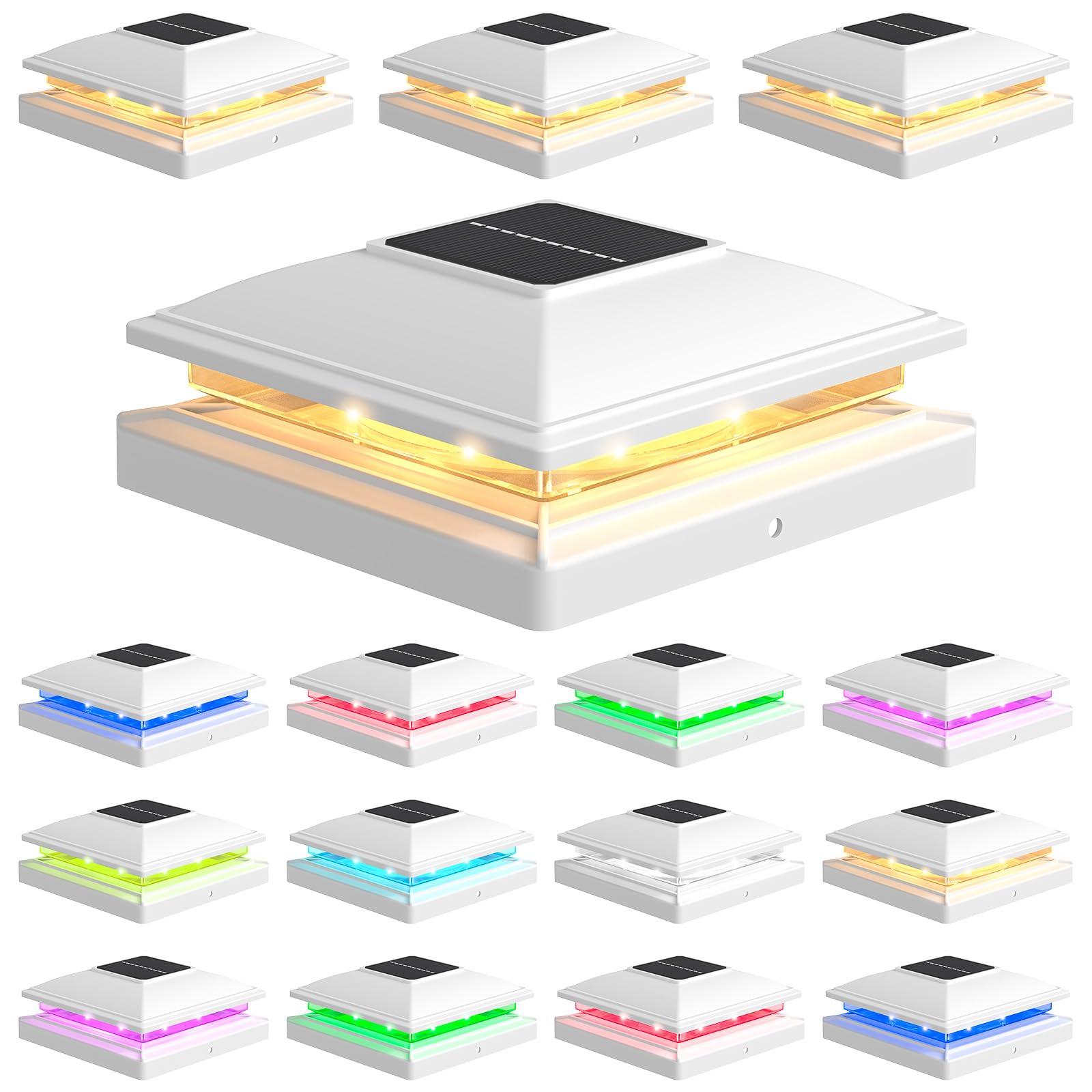 Photo 1 of VOLISUN 16Pack Post Cap Light Solar: RGB Color Changing - Fence Post Lights Outdoor Waterproof for 4x4 x6 Wooden or 4x4 x5 Vinyl(White)