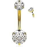 Internally Threaded Belly Button Ring G23 Implant Grade Titanium with Grade AAAAA Cubic Zirconia - 14g Belly Ring Piercing Jewelry Internal Thread - Bellybutton Rings 14 Gauge Navel Jewelry For Women