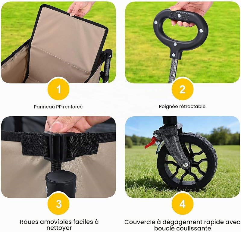 Chariot Pliable 70L 80kg Compact, Fermeture Éclair Latérale