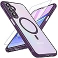 OWKEY Galaxy A15 5G Phone Case,Magnetic Samsung Galaxy A15 5G Case for Magsafe with Tempered Glass Screen Protector,[Shockproof Military] Translucent Back Slim Bumper Cover Samsung A15 5G Case, Purple