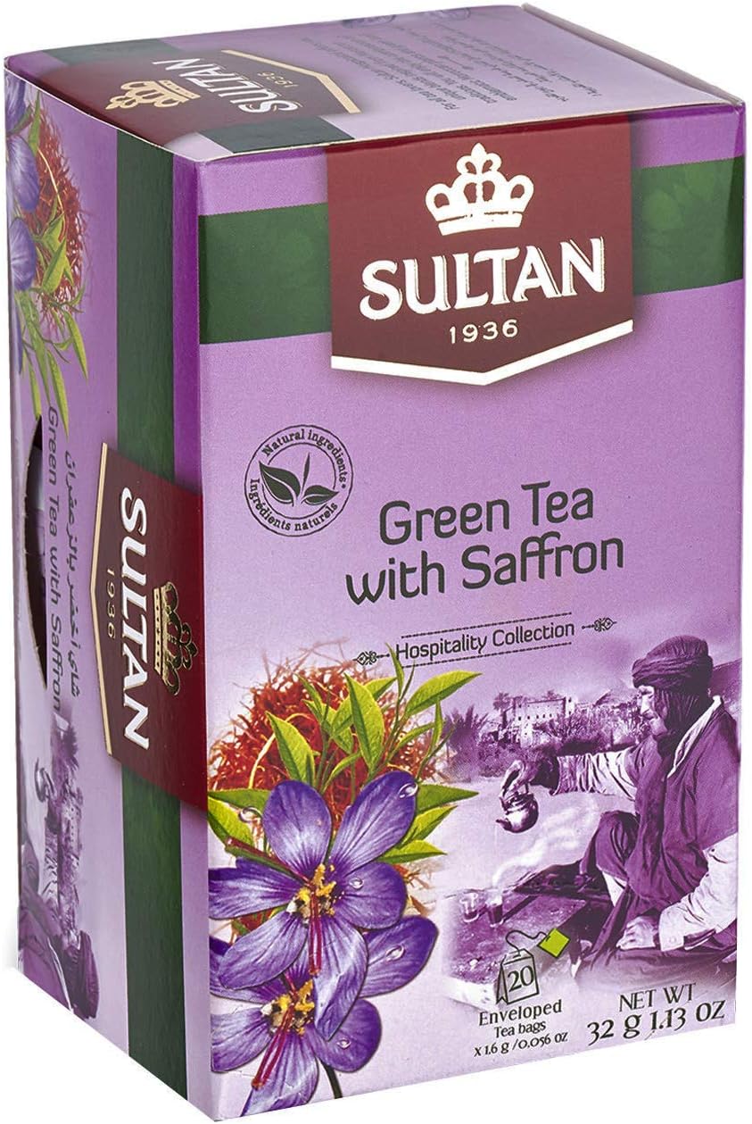 SULTAN TEA Moroccan Green Tea with Saffron Herbal Green Teas (Pack of 2 - 40 Tea Bags)