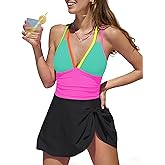 popvil Swim Dress One Piece Swimsuits Women Tummy Control for Women 2026 Sexy Beach Tie Back Bathing Suit Skirt